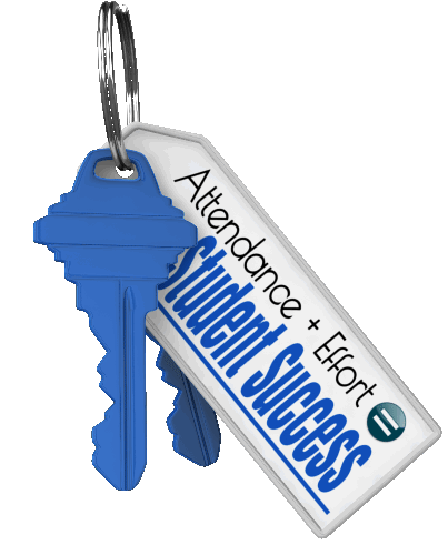 Key chain with tag saying "attendance + effort = student success Key chain with tag saying "attendance + effort = student success